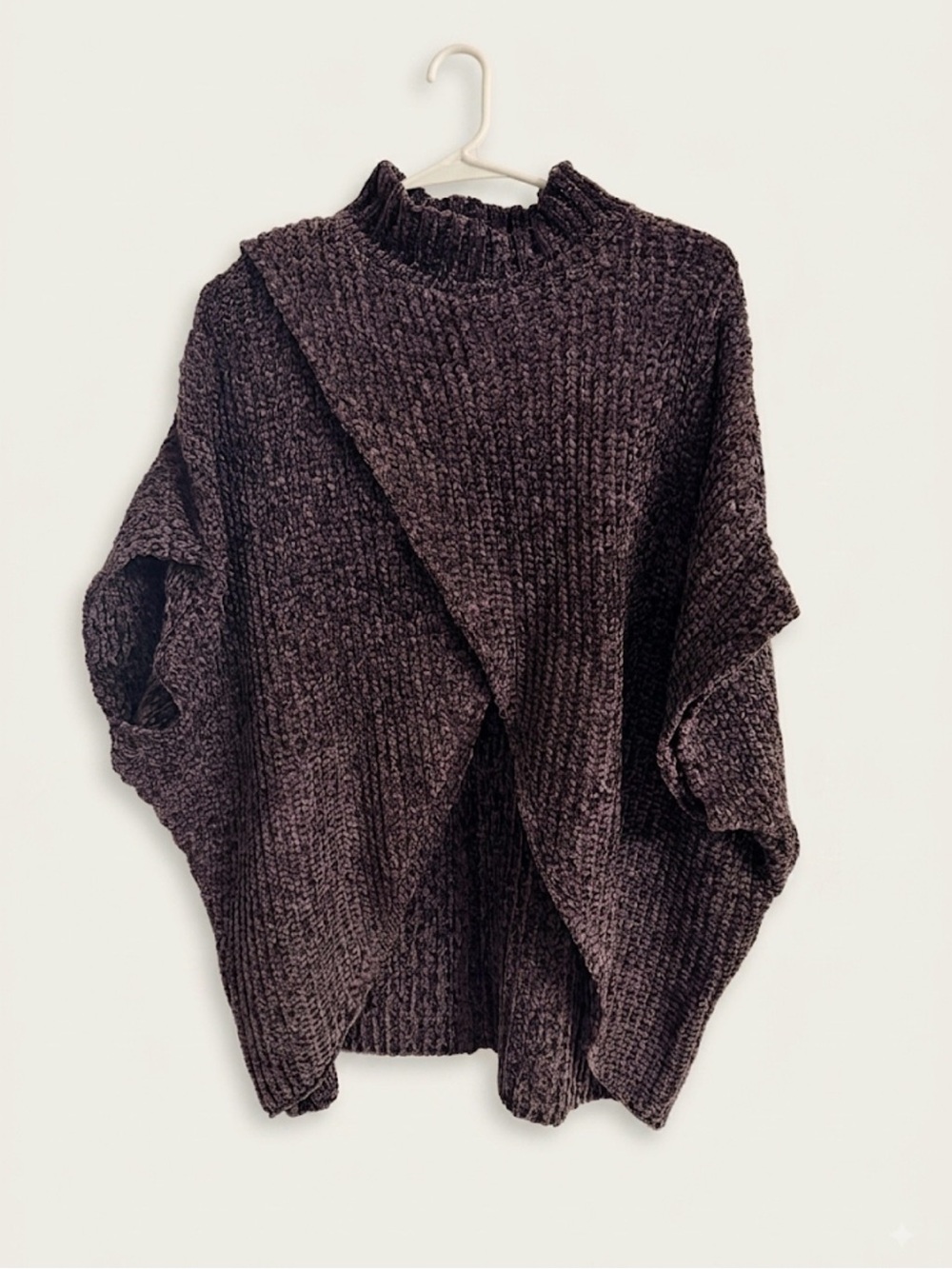 Elan Chenille Criss Cross Poncho Sweater in Deep Gray